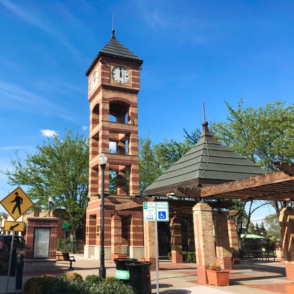 Overland Park entrance with a clock tower